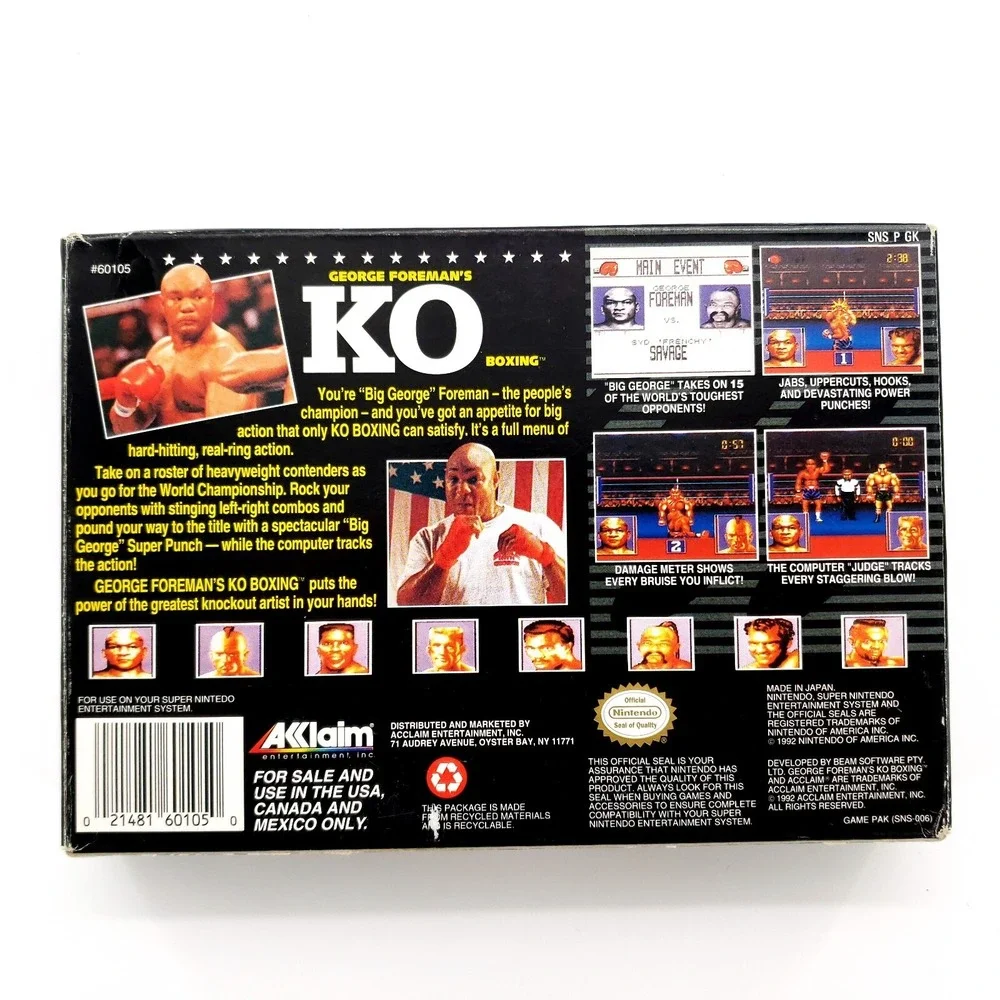 George Foreman's KO Boxing (Super Nintendo SNES) Authentic Complete w/ Poster